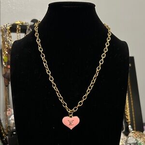 Gold Chain Necklace with Pink Heart Pendant